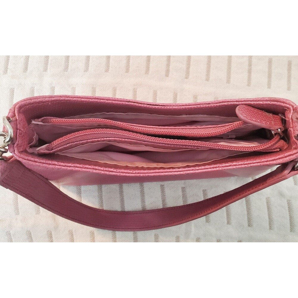 Liz Claiborne Pink Mini Shoulder Bag Y2K Textured Faux Leather Pink Lining - Picture 10 of 16